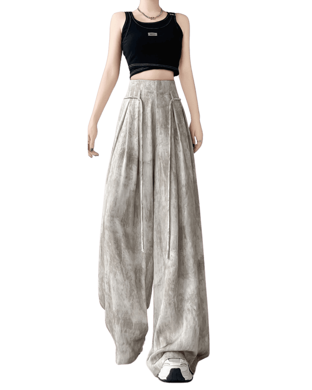 Pantaloni casual wide-leg gri deschis din material fluid, styling lejer pentru sezonul cald