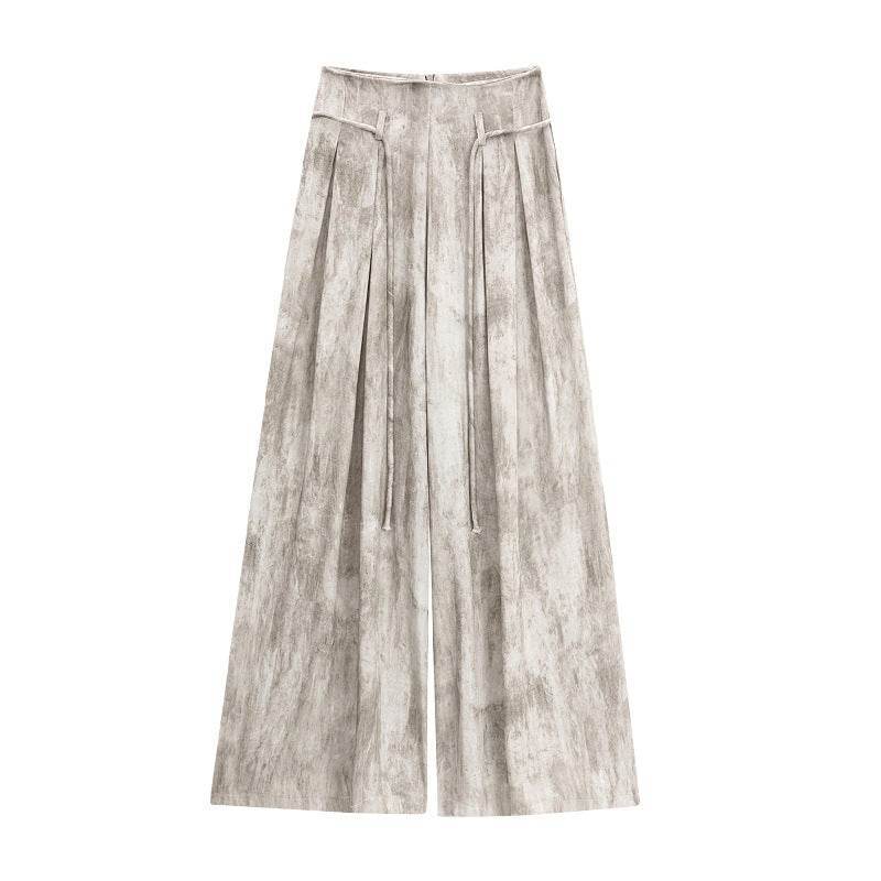 Pantaloni casual wide-leg bej deschis cu talie înaltă și croială largă de la AM Vision RO