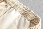 Pantaloni Conici Casual din In pentru Bărbați cu talie elastică bej și interior ușor confortabil