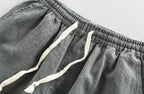 Detaliu talie cu snur alb elastic la Pantaloni Conici Casual din In pentru Bărbați de la AM Vision RO