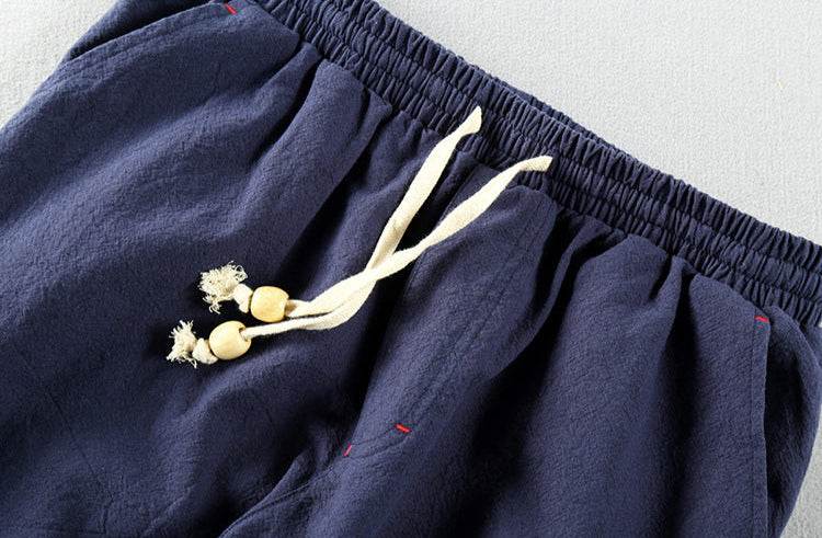 Pantaloni de toamnă din in bleumarin cu talie elastică și șnur ajustabil pentru confort sporit