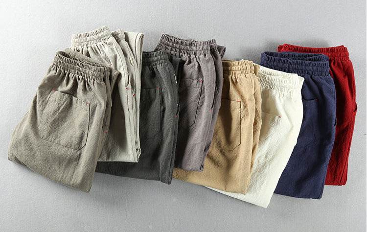 Pantaloni de toamnă din in în diverse culori cu talie elastică confortabilă