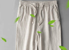 Beige Men's Linen Pants with Elastic Waist and Drawstring for Comfortable Summer Wear