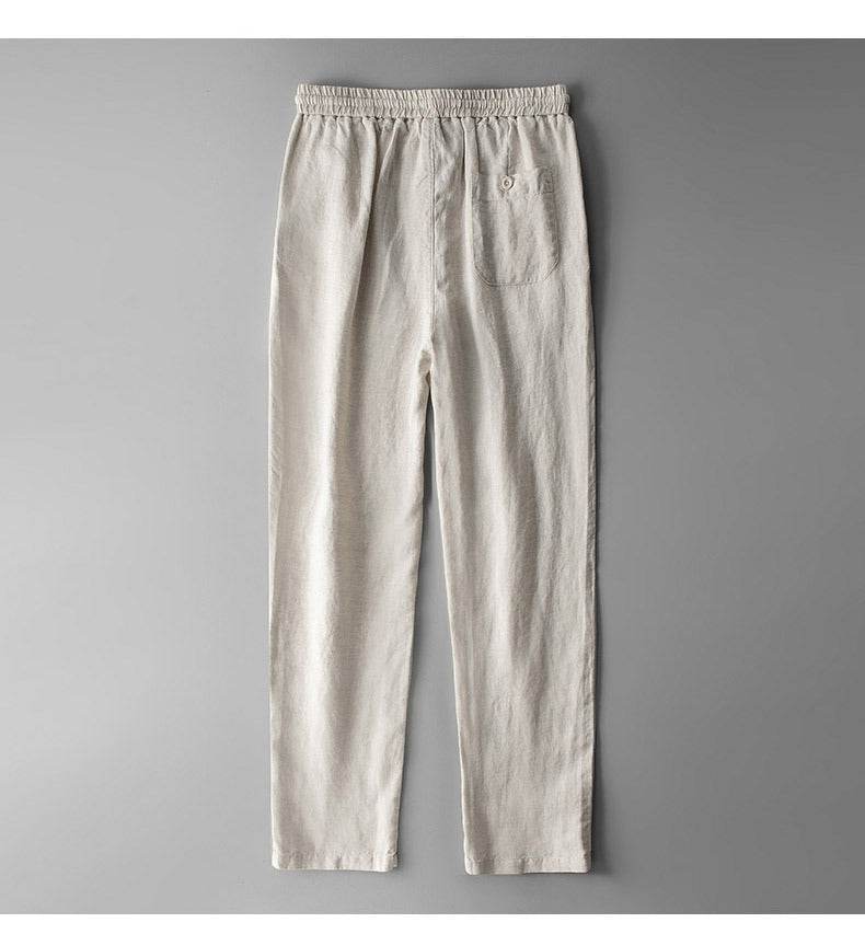 Pantaloni din in pentru bărbați bej cu talie elastică și buzunar la spate de la AM Vision RO