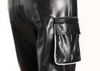 Close-up of AM Vision RO Streetwear Pants with Glossy Effect and Side Pockets for a trendy look
