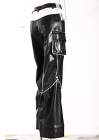 Stylish Streetwear Pants with Glossy Effect and Side Pockets, featuring a contemporary design and sleek silhouette