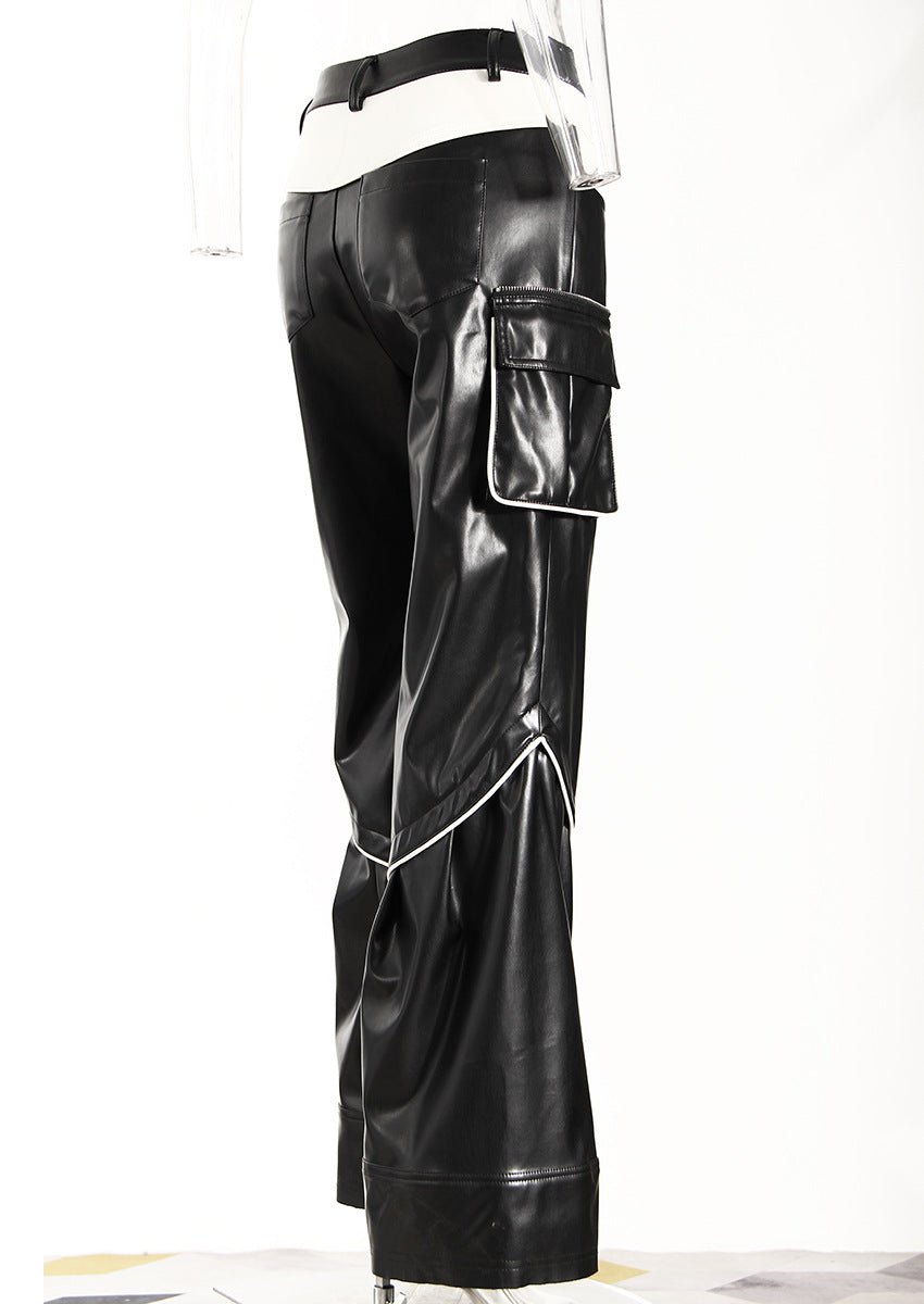 Stylish Streetwear Pants with Glossy Effect and Side Pockets, featuring a contemporary design and sleek silhouette