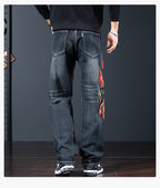 Phoenix Flight Embroidered Jeans with Unique Embroidery Design on the Back for Stylish Casual Wear