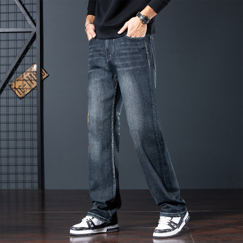 Stylish AM Vision RO Phoenix Flight Embroidered Jeans in Dark Wash for a Trendy Look