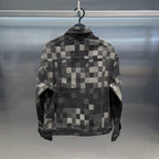 Stylish Plaid Jacquard Denim Jacket in Black and Gray with Unique Pixelated Design