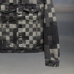 Stylish Plaid Jacquard Denim Jacket with a unique checkered pattern and classic button-up design