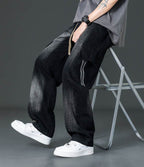 Stylish AM Vision RO prewashed straight cargo pants in black for a trendy casual look