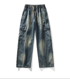 AM Vision RO prewashed straight cargo pants with elastic waistband and side pockets for casual style