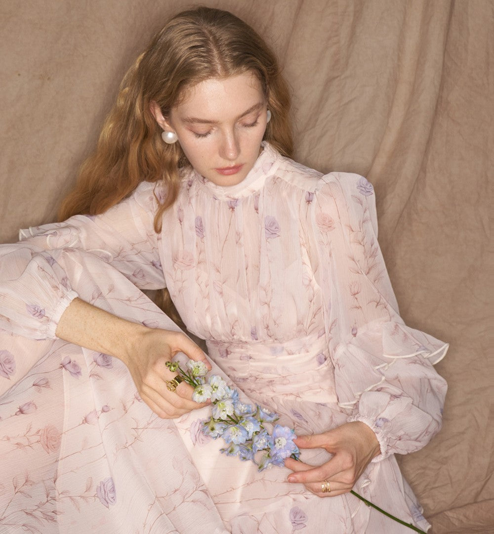 Elegant Provence Bloom Midi Dress with floral patterns, perfect for special occasions and spring events