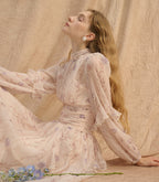 Provence Bloom Midi Dress in soft floral print with elegant balloon sleeves for a romantic style