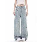 Puppy Riot Straight Jeans with playful dog embroidery for a trendy and casual look