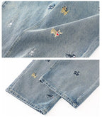 Puppy Riot Straight Jeans with colorful dog embroidery for a fun and casual style