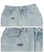 AM Vision RO Puppy Riot Straight Jeans with playful dog embroidery on the front and back pockets