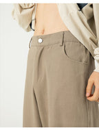 AM Vision RO Pure Cotton Retro Casual Pants in tan with a button and side pockets for relaxed style