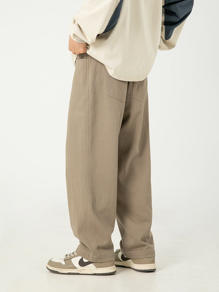 Pure Cotton Retro Casual Pants in Beige with a Relaxed Fit and Side Pockets