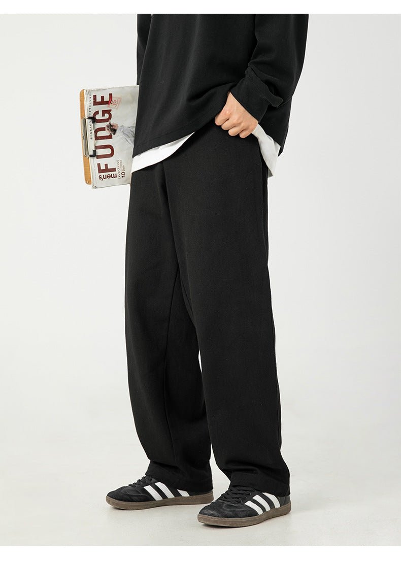 AM Vision RO Pure Cotton Retro Casual Pants in Black with a Relaxed Fit for Comfortable Everyday Wear