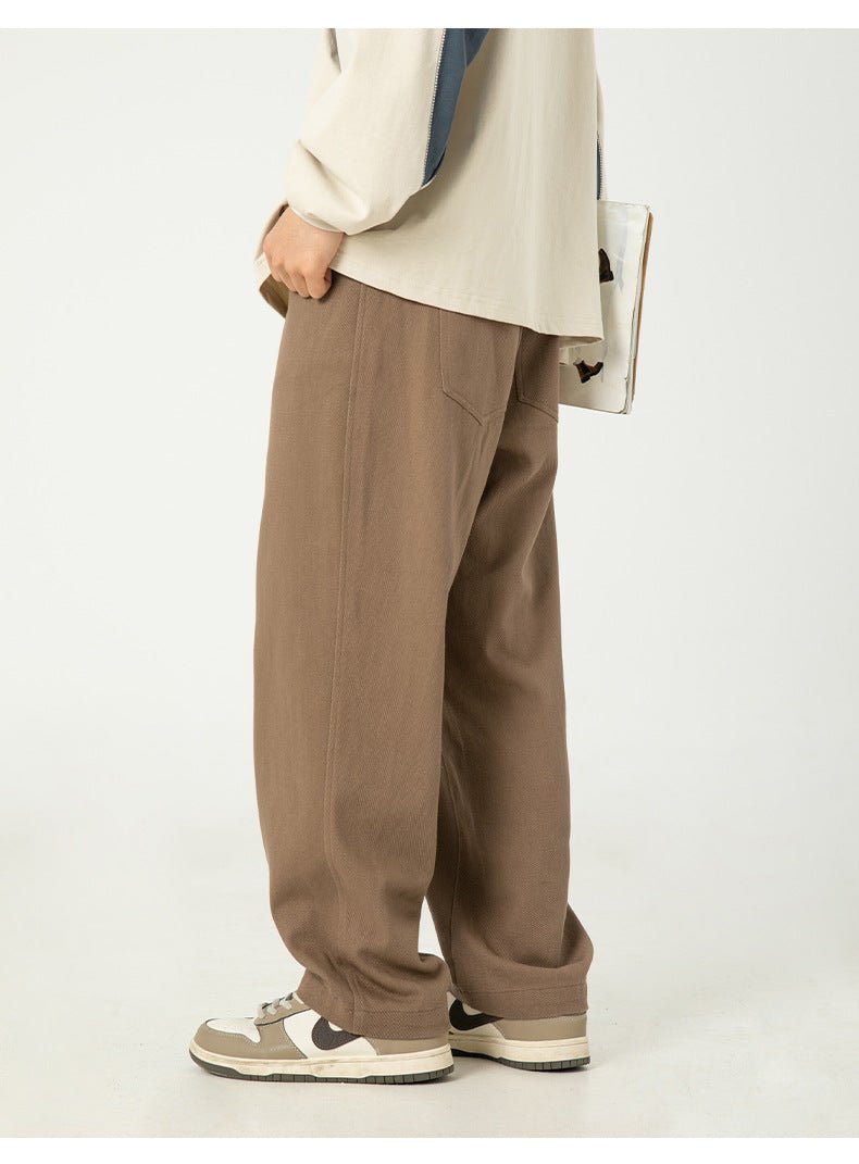 AM Vision RO Pure Cotton Retro Casual Pants in Brown with a relaxed fit and side pockets