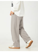 Side view of AM Vision RO Pure Cotton Retro Casual Pants in light gray for a relaxed fit