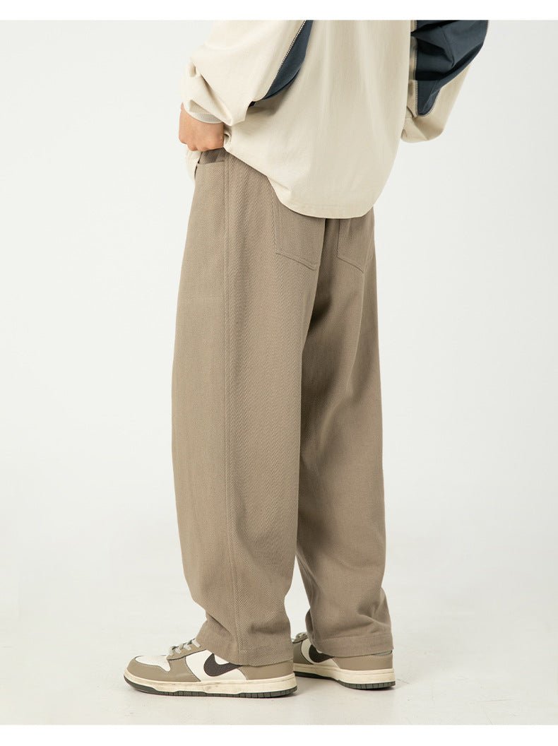 AM Vision RO Pure Cotton Retro Casual Pants in light brown with a relaxed fit and pockets