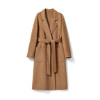 Red Double Sided Cashmere Maxi Coat with a Belted Design and Front Pockets