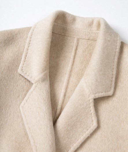 Red Double Sided Cashmere Maxi Coat featuring a chic collar design and luxurious fabric