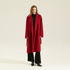 Red Double Sided Cashmere Maxi Coat by AM Vision RO, stylish outerwear for elegant looks