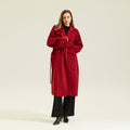 Elegant Red Double Sided Cashmere Maxi Coat with Stylish Pockets and Belted Design