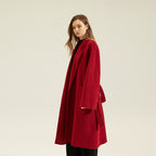 Elegant Red Double Sided Cashmere Maxi Coat featuring a stylish open front and pockets