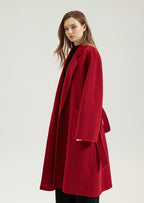 Elegant Red Double Sided Cashmere Maxi Coat for a stylish and warm winter look