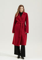 Red Double Sided Cashmere Maxi Coat with Belt and Pockets for Stylish Warmth