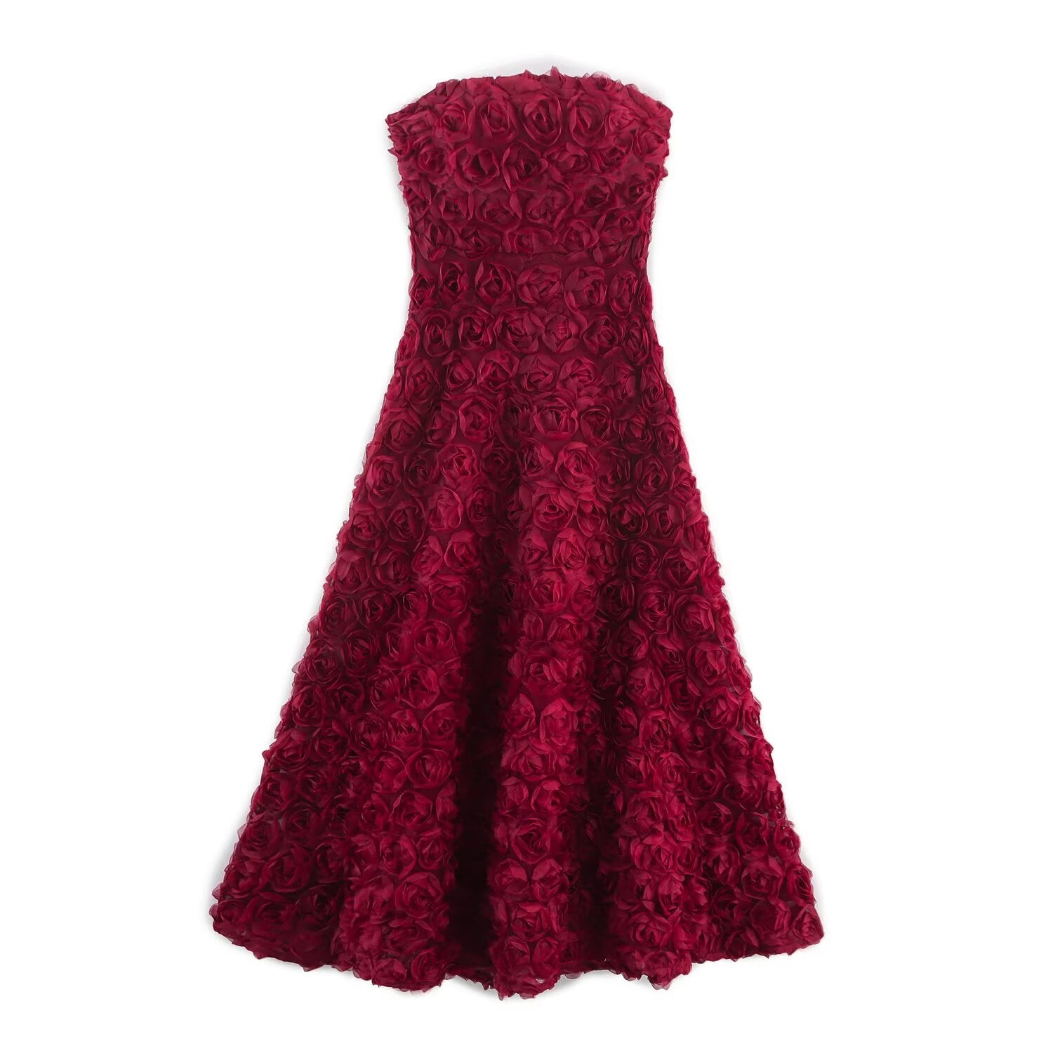 AM Vision RO Red Rose Blossom Dress in burgundy with 3D floral details for special occasions