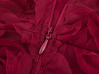 Close-up of zipper detail on the Red Rose Blossom Dress featuring floral fabric and elegant design
