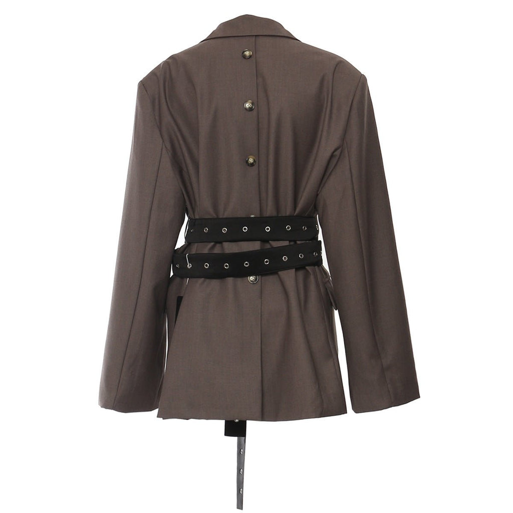 Brown Retro Blazer with Belt featuring a stylish back design and adjustable waist for a tailored fit
