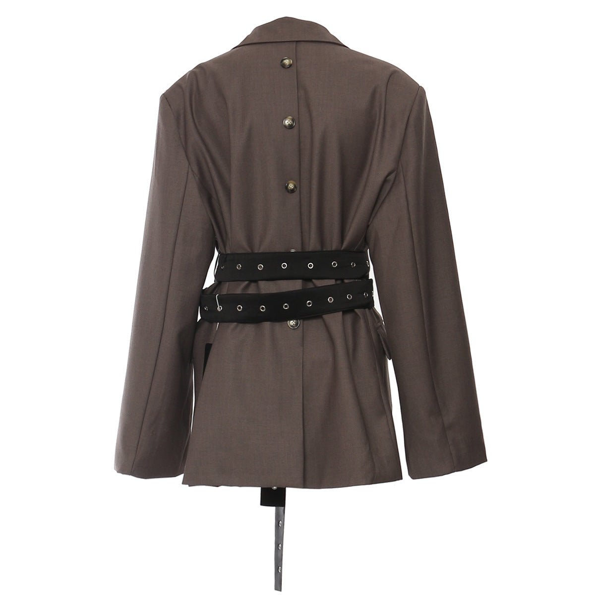 Brown Retro Blazer with Belt featuring a stylish back design and adjustable waist for a tailored fit