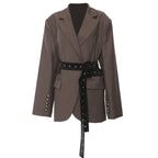 Stylish brown AM Vision RO Retro Blazer with Belt featuring a chic design and button details