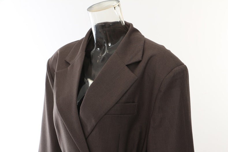 Dark Brown Retro Blazer with Belt featuring a classic notched collar and tailored fit