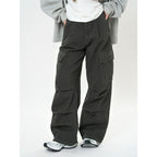 Retro Cargo Pocket Wide Leg Denim Pants in dark color with stylish pockets and relaxed fit