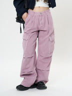 AM Vision RO Retro Cargo Pocket Wide Leg Denim Pants in Soft Purple for a Trendy Look