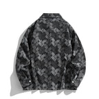 Back view of a Retro Denim Shirt for Men with a unique woven pattern in shades of gray