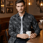 AM Vision RO Retro Denim Shirt for Men in black and gray pattern, perfect for casual outings