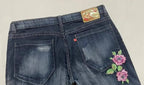 Back view of AM Vision RO Retro Garden Straight Denim with floral embroidery on pockets
