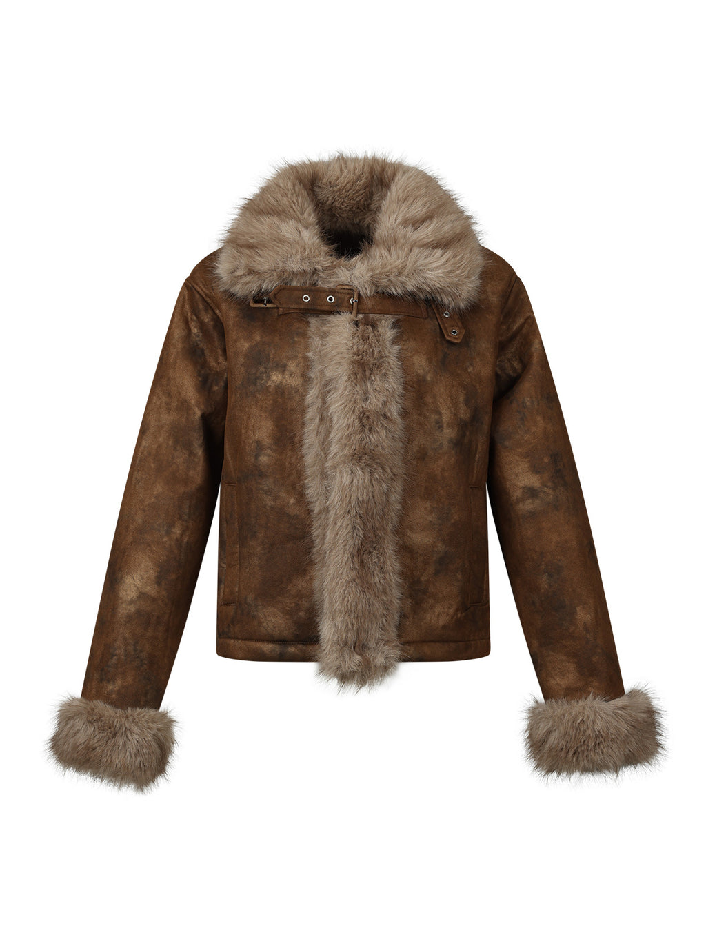 AM Vision RO Retro Maillard Suede Jacket with Faux Fur Trim and Stylish Design
