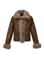 AM Vision RO Retro Maillard Suede Jacket with Faux Fur Trim and Stylish Design