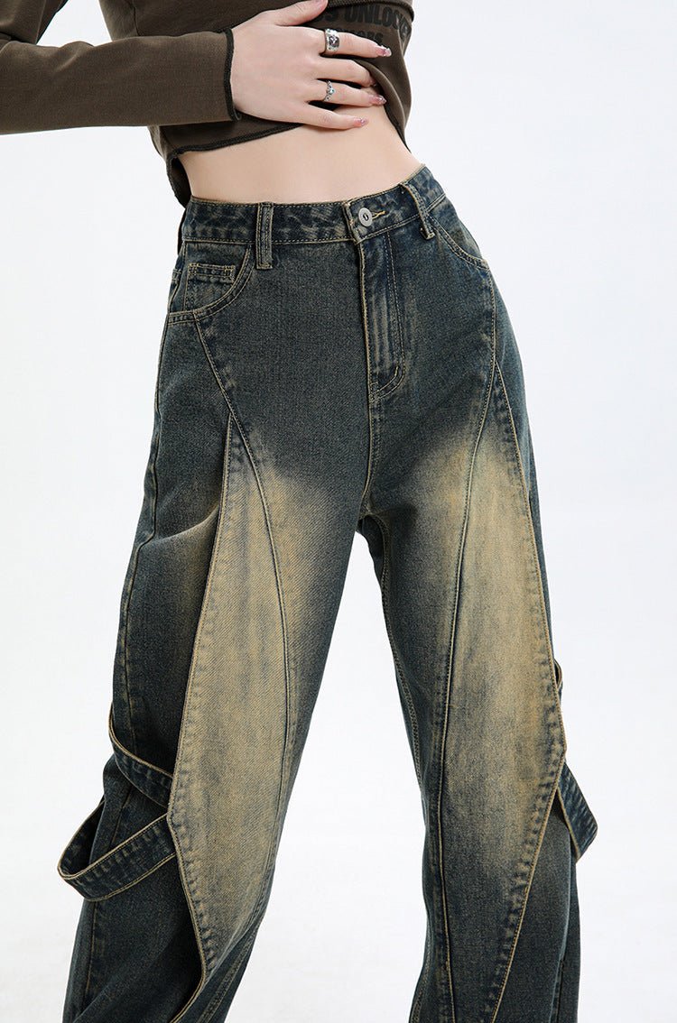 AM Vision RO Retro Prewashed Effect Pants in blue denim with unique distressed design