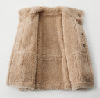 AM Vision RO Retro Suede Wool Mid-Length Coat in soft beige with a cozy texture and button details